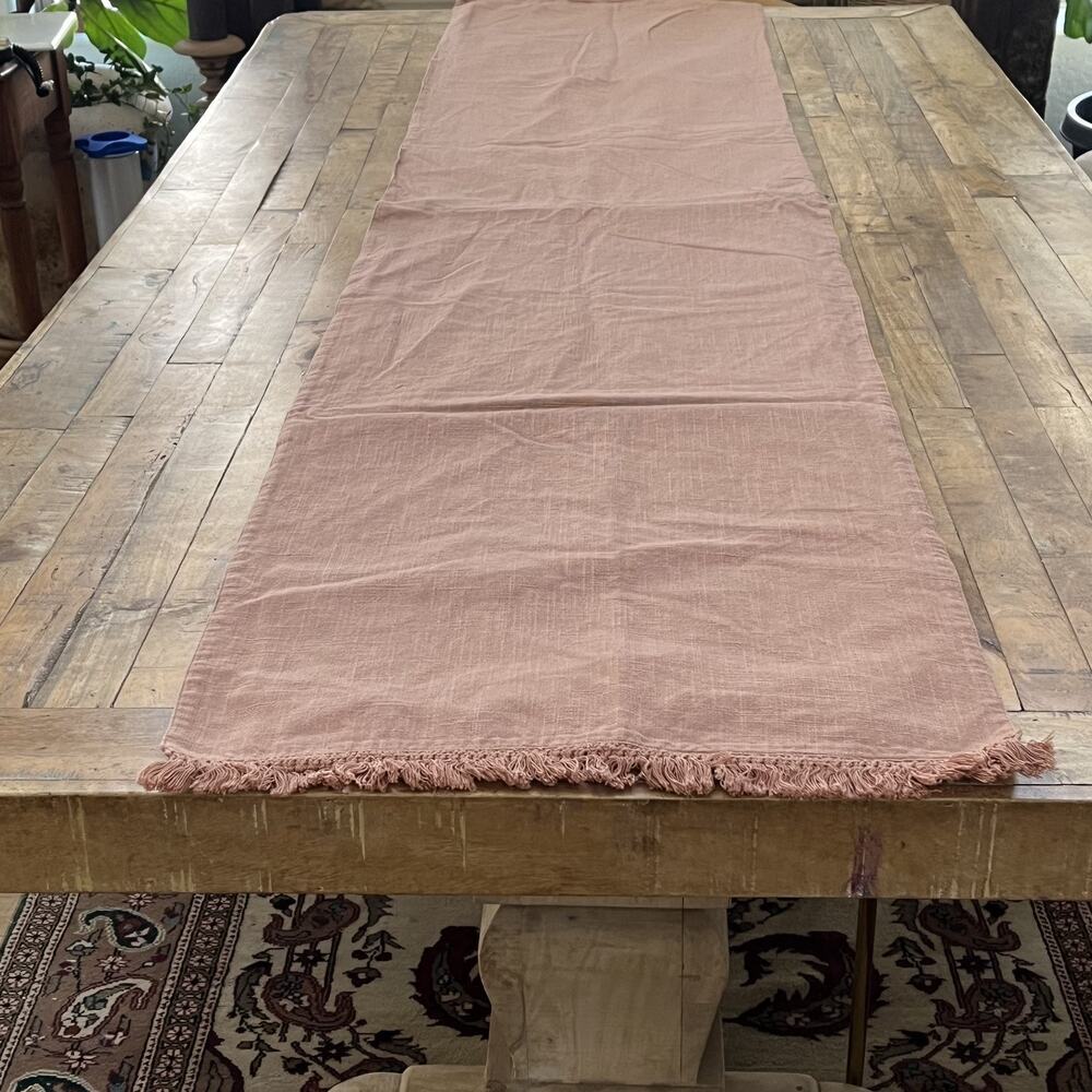 Hearth & Hand with Magnolia Cotton Long Table Runner Dusty Rose Fringe Detail